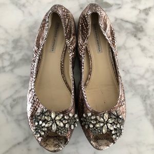 Vera Wang Lavender metallic jeweled open toe flats